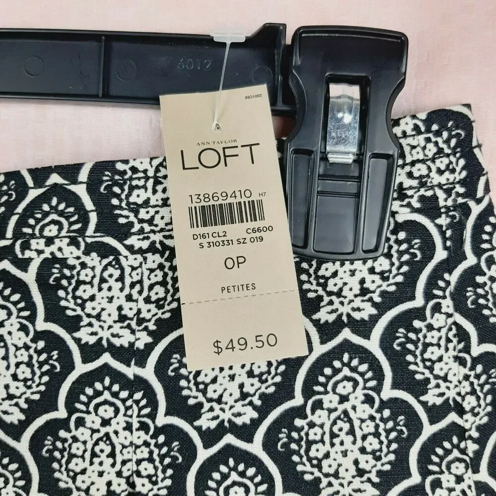 NEW Loft Ann Taylor Petites Linen Blend Skirt Zip Unlined Black and Ivory Sz 0P